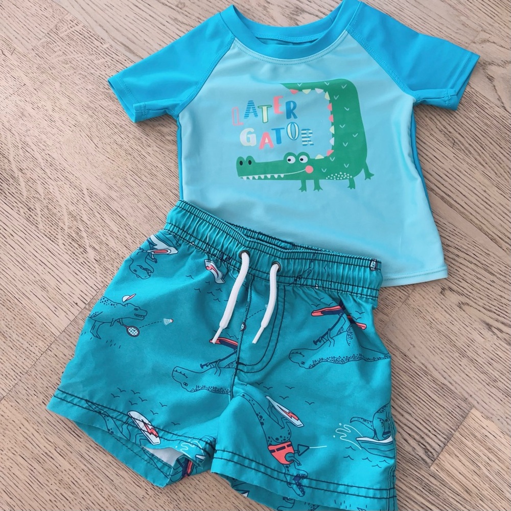 Baby Boy 2-Piece Swim Set — 12M | Rashguard Top + Dino Swim Shorts